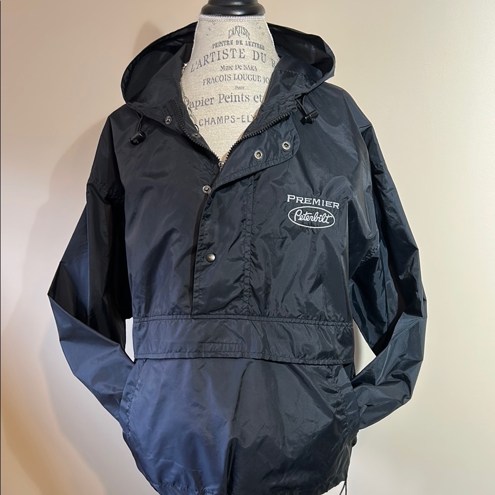 Hooded Windbreaker, Pull on, Premier Peterbilt, Black (Size Small)